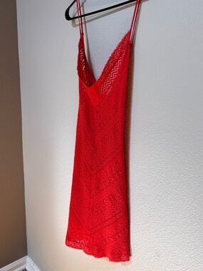 Y2K Victoria's Secret Sheer Lace Open Back Slip Dress Women’s L Romantic Red